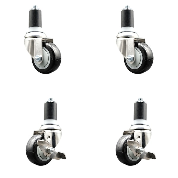 Service Caster 3 Inch 316SS Black Poly Swivel 1-1/2 Inch Expanding Stem Caster Brake SCC, 2PK SS316EX20S314-PPUB-BLK-2-TLB-2-112 - main